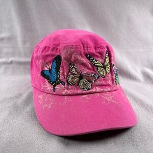 Oakland Zoo Hat Girls OS Pink Cadet Army Cap Butterfly Colorful Cute